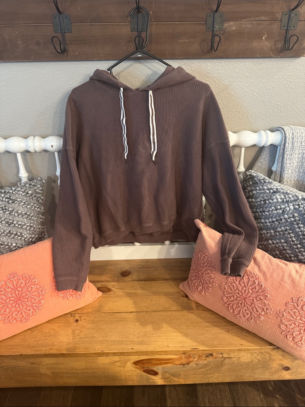 aerie Cropped Hooded Ribbed Sweater - Brown